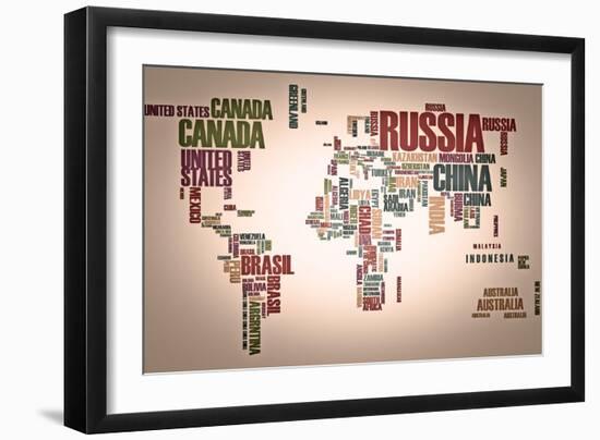 World Map: Countries In Wordcloud-alanuster-Framed Premium Giclee Print