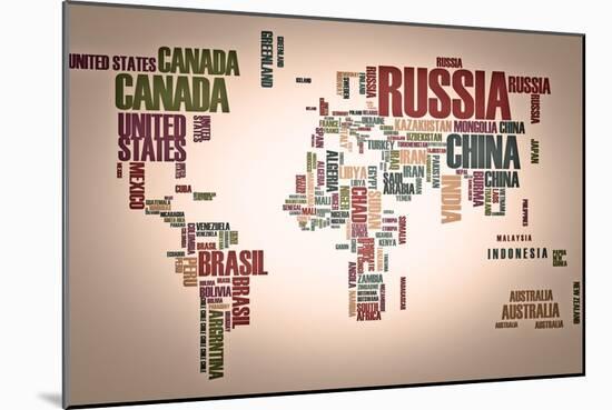 World Map: Countries In Wordcloud-alanuster-Mounted Premium Giclee Print