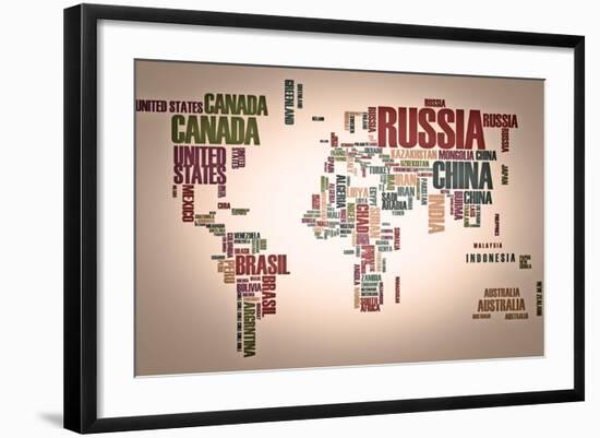 World Map: Countries In Wordcloud-alanuster-Framed Art Print