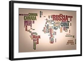 World Map: Countries In Wordcloud-alanuster-Framed Art Print