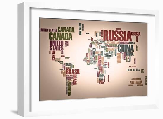 World Map: Countries In Wordcloud-alanuster-Framed Art Print