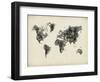 World Map Drawing 2-NaxArt-Framed Art Print