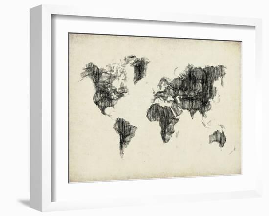 World Map Drawing 2-NaxArt-Framed Art Print