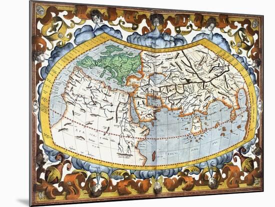 World Map, Entitled 'Unviersalis Tabula Iuxta Ptolemeum', Plate 1 from Mercator's Edition of…-Gerardus Mercator-Mounted Giclee Print