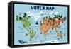 World Map for Kids-Jota de jai-Framed Stretched Canvas