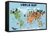 World Map for Kids-Jota de jai-Framed Stretched Canvas