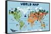 World Map for Kids-Jota de jai-Framed Stretched Canvas