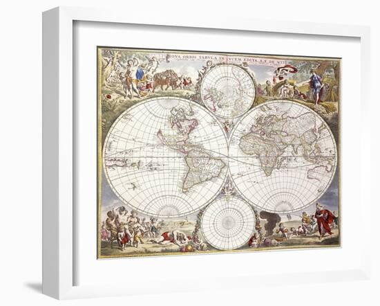 World Map from Atlas Maior, C.1705-Frederick de Wit-Framed Giclee Print