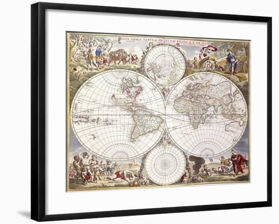 World Map from Atlas Maior, C.1705-Frederick de Wit-Framed Giclee Print