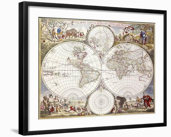 World Map from Atlas Maior, C.1705-Frederick de Wit-Framed Giclee Print