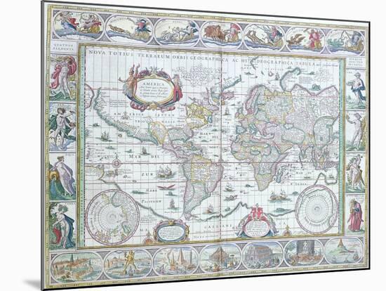 World Map, from "Le Theatre Du Monde" or "Nouvel Atlas," 1645-Willem Janszoon Blaeu-Mounted Giclee Print