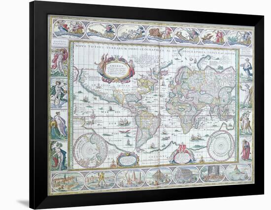 World Map, from "Le Theatre Du Monde" or "Nouvel Atlas," 1645-Willem Janszoon Blaeu-Framed Giclee Print