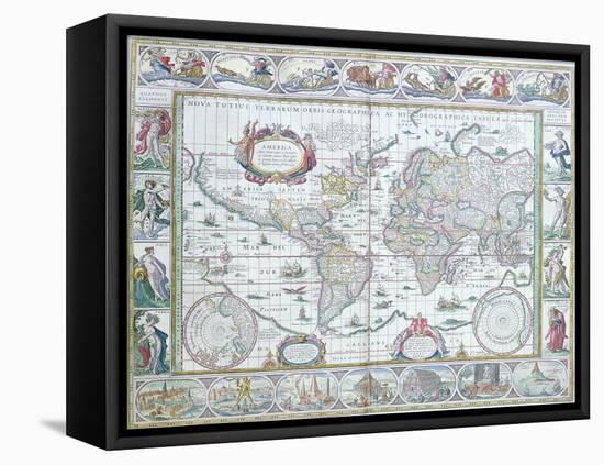 World Map, from "Le Theatre Du Monde" or "Nouvel Atlas," 1645-Willem Janszoon Blaeu-Framed Stretched Canvas