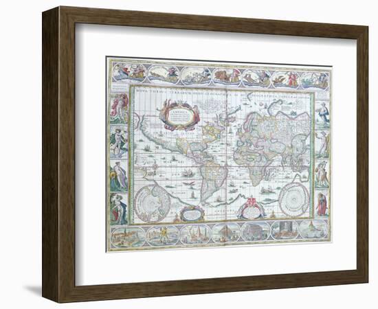 World Map, from "Le Theatre Du Monde" or "Nouvel Atlas," 1645-Willem Janszoon Blaeu-Framed Premium Giclee Print