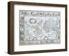 World Map, from "Le Theatre Du Monde" or "Nouvel Atlas," 1645-Willem Janszoon Blaeu-Framed Premium Giclee Print