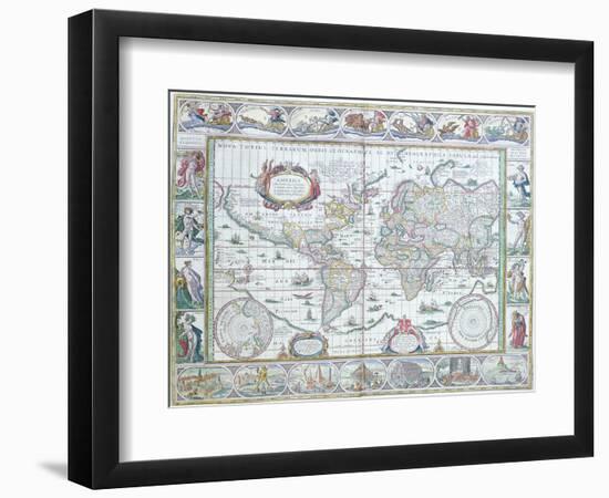 World Map, from "Le Theatre Du Monde" or "Nouvel Atlas," 1645-Willem Janszoon Blaeu-Framed Premium Giclee Print