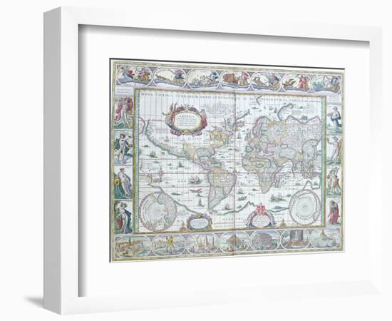 World Map, from "Le Theatre Du Monde" or "Nouvel Atlas," 1645-Willem Janszoon Blaeu-Framed Premium Giclee Print