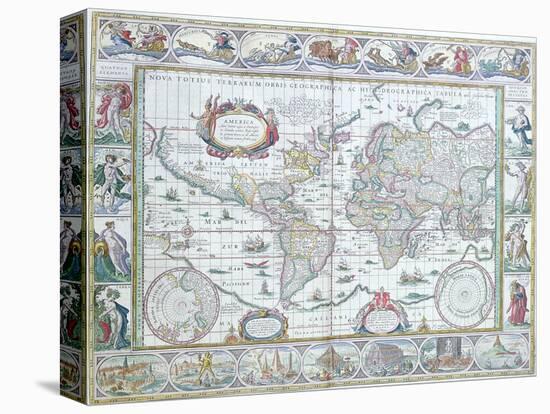 World Map, from "Le Theatre Du Monde" or "Nouvel Atlas," 1645-Willem Janszoon Blaeu-Stretched Canvas