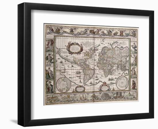 World Map, from "Le Theatre Du Monde" or "Nouvel Atlas," 1645-Willem Janszoon Blaeu-Framed Giclee Print