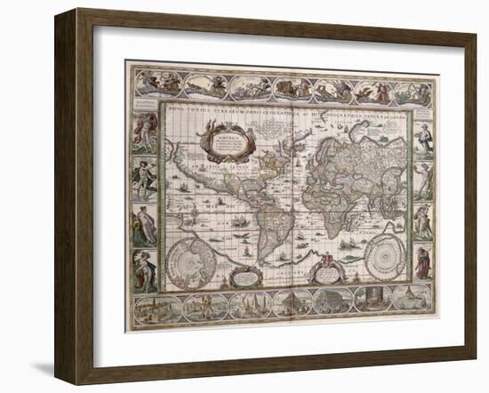 World Map, from "Le Theatre Du Monde" or "Nouvel Atlas," 1645-Willem Janszoon Blaeu-Framed Giclee Print