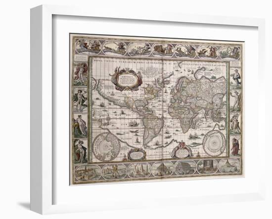 World Map, from "Le Theatre Du Monde" or "Nouvel Atlas," 1645-Willem Janszoon Blaeu-Framed Giclee Print