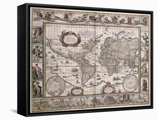 World Map, from "Le Theatre Du Monde" or "Nouvel Atlas," 1645-Willem Janszoon Blaeu-Framed Stretched Canvas