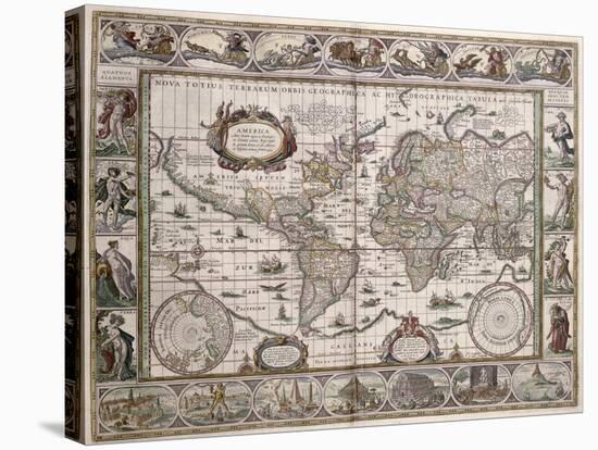 World Map, from "Le Theatre Du Monde" or "Nouvel Atlas," 1645-Willem Janszoon Blaeu-Stretched Canvas