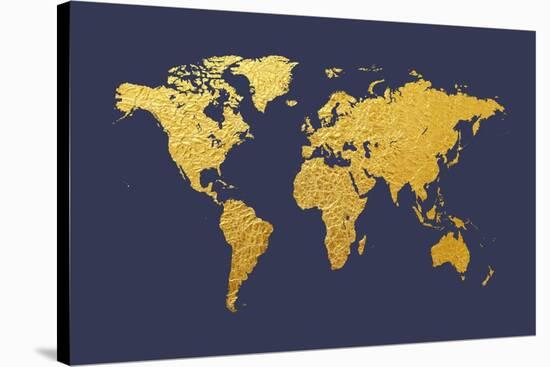 World Map Gold Foil-Michael Tompsett-Stretched Canvas