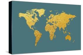 World Map Gold Foil-Michael Tompsett-Stretched Canvas