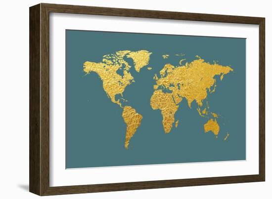 World Map Gold Foil-Michael Tompsett-Framed Art Print