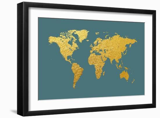 World Map Gold Foil-Michael Tompsett-Framed Art Print