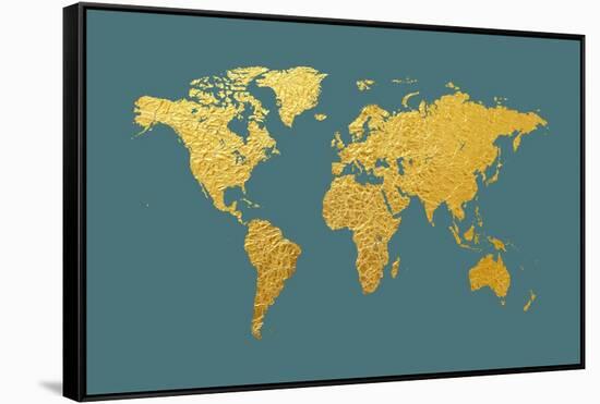 World Map Gold Foil-Michael Tompsett-Framed Stretched Canvas