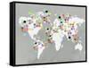 World Map Grey-PI Juvenile-Framed Stretched Canvas