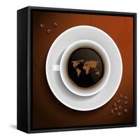 World Map In Coffee Cup-MiloArt-Framed Stretched Canvas