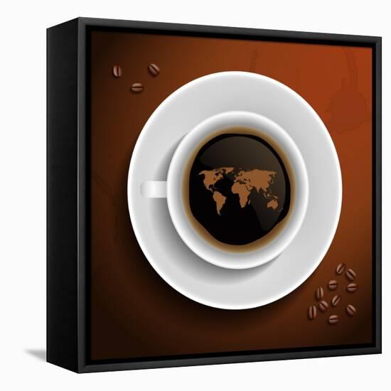 World Map In Coffee Cup-MiloArt-Framed Stretched Canvas