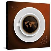 World Map In Coffee Cup-MiloArt-Stretched Canvas