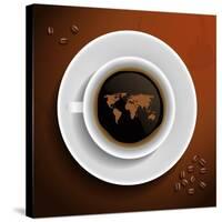 World Map In Coffee Cup-MiloArt-Stretched Canvas