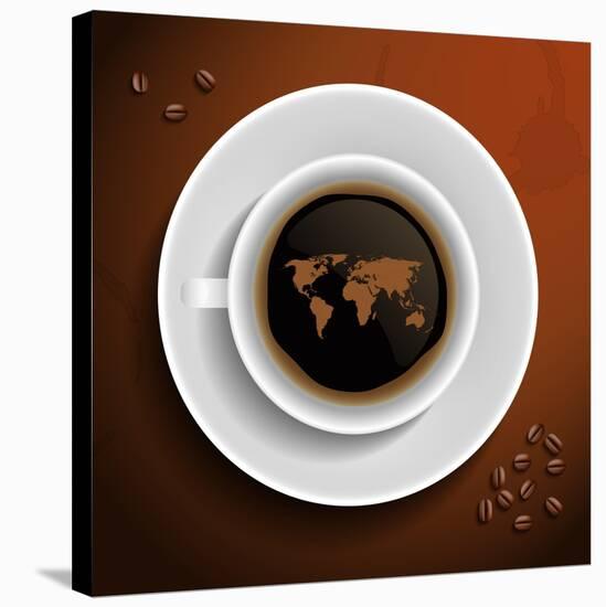 World Map In Coffee Cup-MiloArt-Stretched Canvas