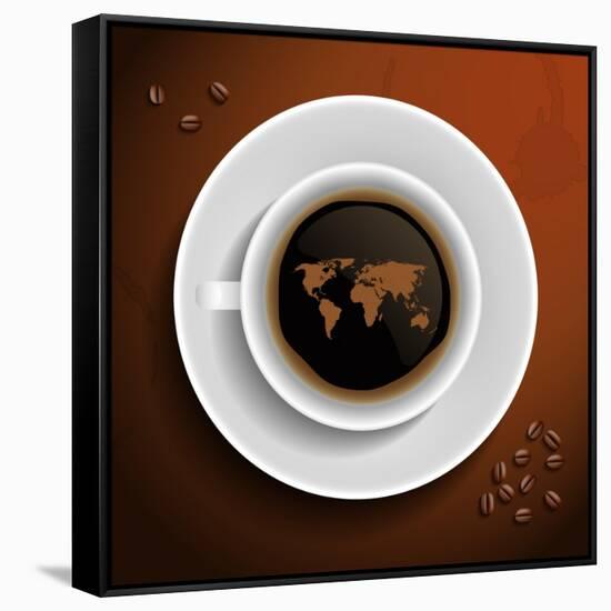 World Map In Coffee Cup-MiloArt-Framed Stretched Canvas