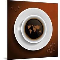 World Map In Coffee Cup-MiloArt-Mounted Art Print