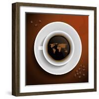 World Map In Coffee Cup-MiloArt-Framed Art Print