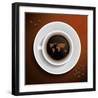 World Map In Coffee Cup-MiloArt-Framed Art Print