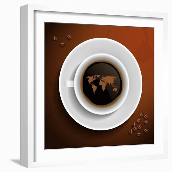 World Map In Coffee Cup-MiloArt-Framed Art Print