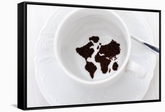 World Map In Coffee Cup-zurijeta-Framed Stretched Canvas