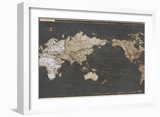 World Map in Gold and Gray-Elizabeth Medley-Framed Art Print