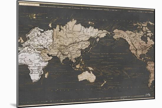 World Map in Gold and Gray-Elizabeth Medley-Mounted Art Print