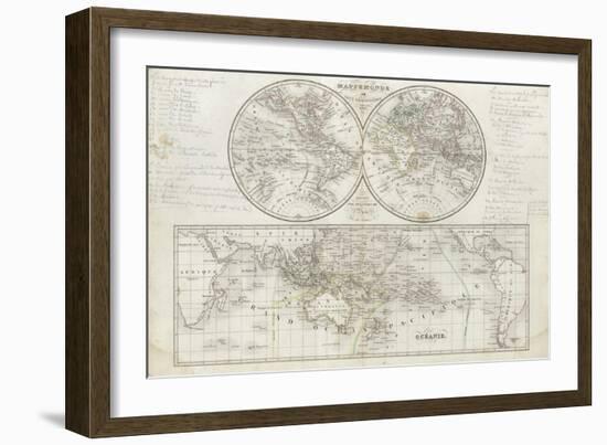 World Map in Two Hemispheres-null-Framed Giclee Print