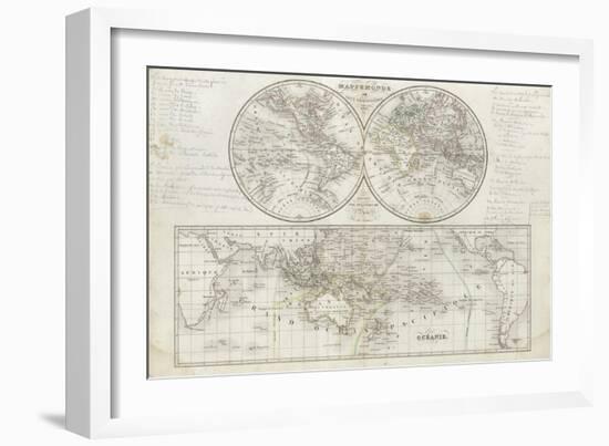 World Map in Two Hemispheres-null-Framed Giclee Print