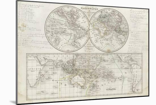 World Map in Two Hemispheres-null-Mounted Giclee Print