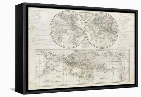 World Map in Two Hemispheres-null-Framed Stretched Canvas